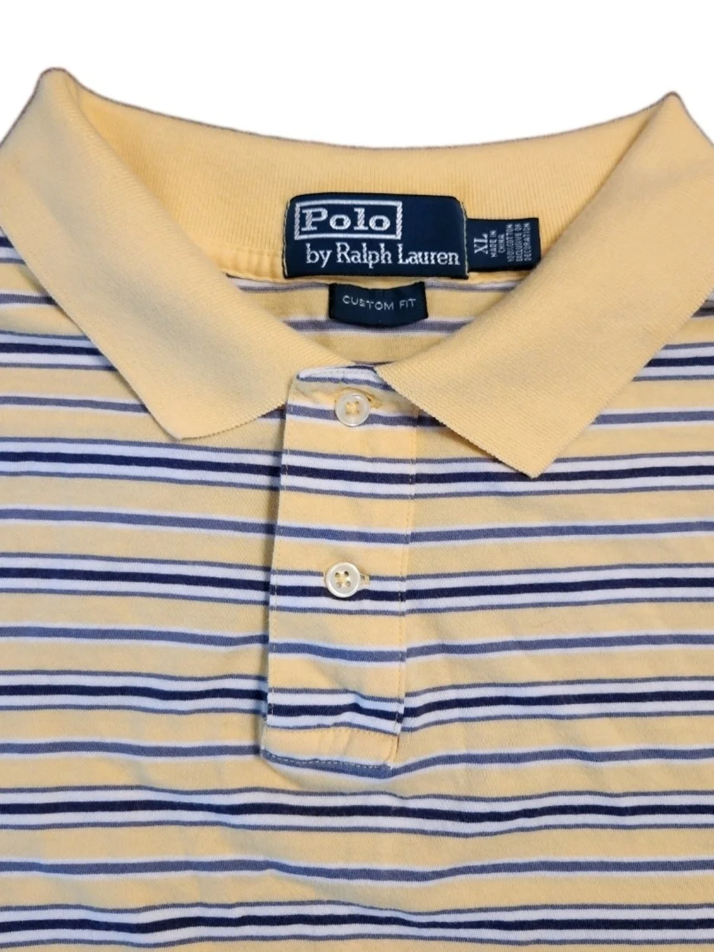 Ralph Lauren Men's XL Classic Fit Yellow Polo Blue StripeBlue Pony Short Sleeve